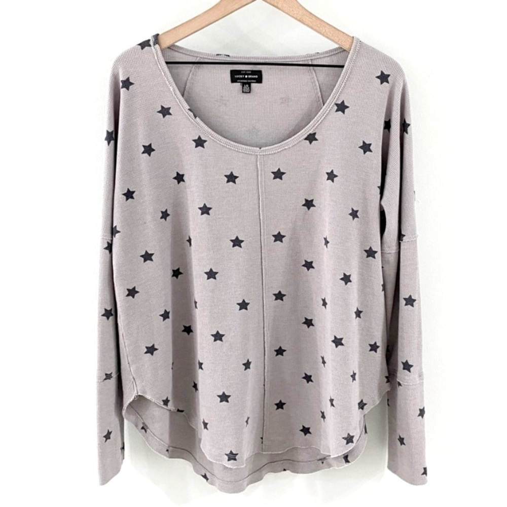 Lucky Brand Star Print Scoop Neck Thermal Gray Size Large